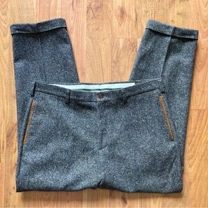 Orvis Donegal Wool Gray Harris Tweed Men’s 38x29 Leather Piping Cuffed Pants